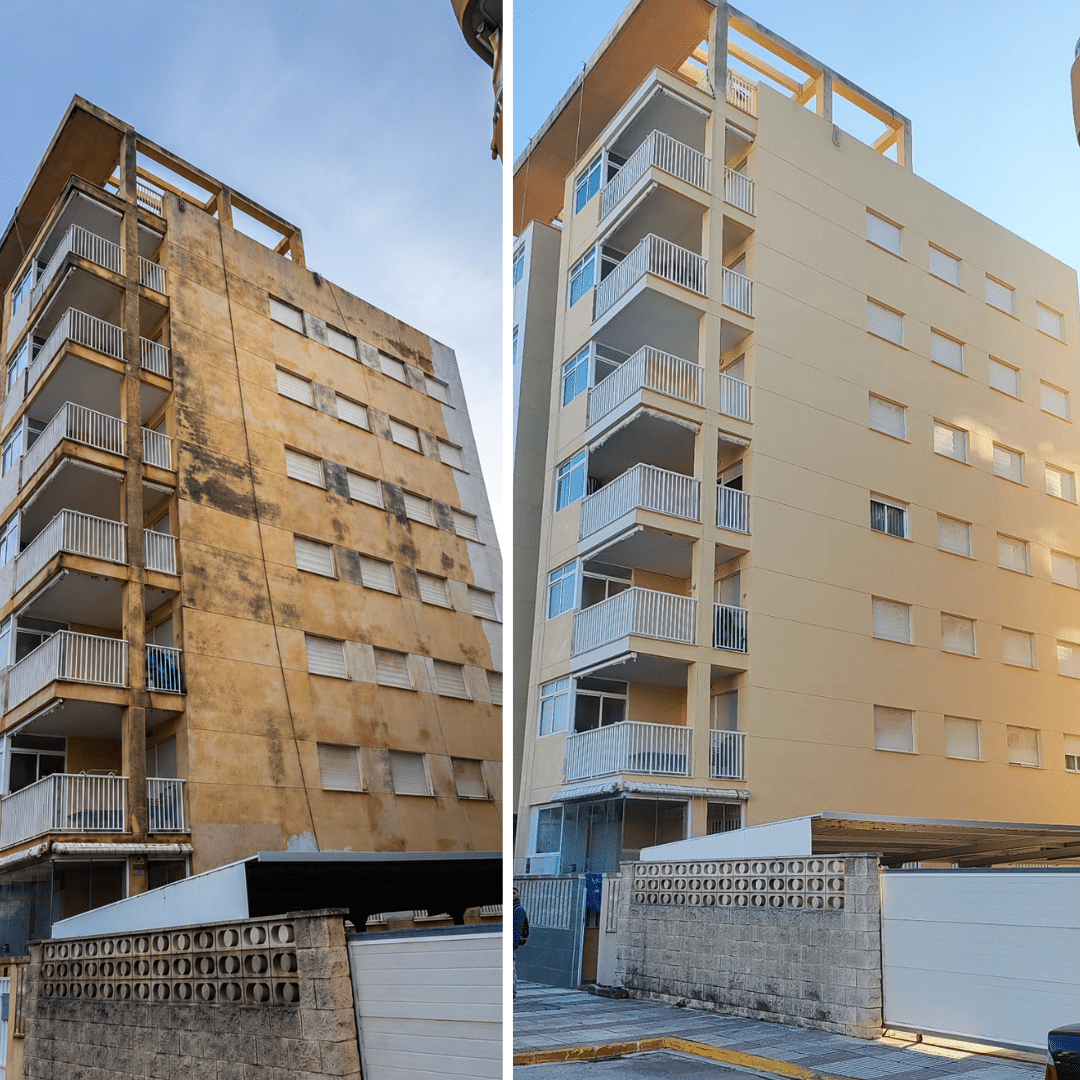 Antes y después - Rehabilitación de fachada en Alicante